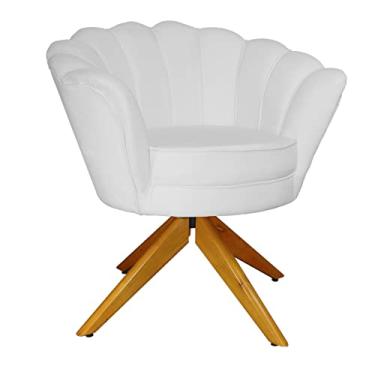Imagem de Poltrona Decorativa Pétala Pés Madeira Giratório Suede Branco - DS Estofados