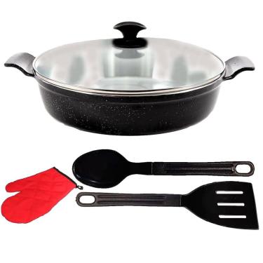 Imagem de Frigideira Preto Liso Alumínio Usinado Talher Luva 02 30cm