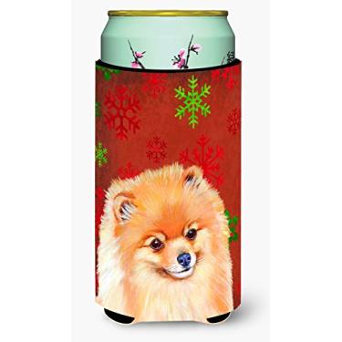 Imagem de Caroline's Treasures LH9350TBC Pomeranian Vermelho e Verde Flocos de Neve Feriado Natal Menino Alto Bebidas Isolador de Bebidas Isolador Hugger, Menino Alto, Multicolorido