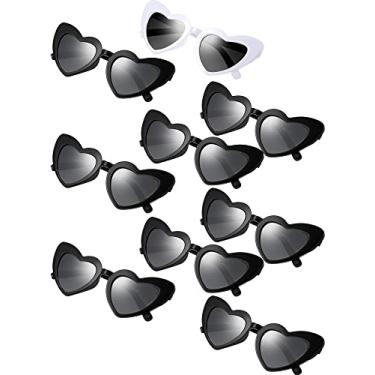 Imagem de Frienda 9 pares de óculos de sol em forma de coração de despedida de solteira para mulheres para lembrancinhas de presente de despedida de solteira, branco-cinza, preto e cinza, Medium