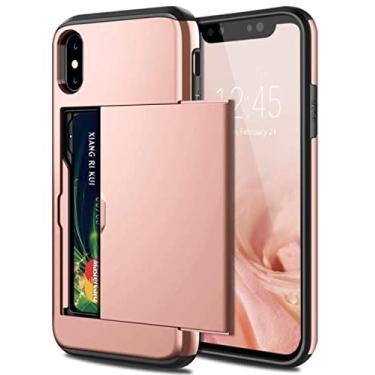 Imagem de Capa de telefone comercial para iPhone 13 Pro Max X XS XR 11 12 Capa para cartão de carteira de armadura deslizante para iPhone 7 8 Plus 6 6s 5 5S SE, ouro rosa, para iPhone 5 5S