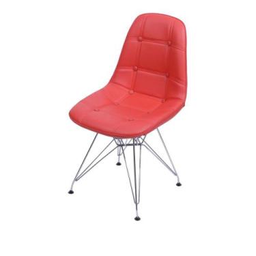 Imagem de Cadeira Eames Dkr Botonê Assento Pu Vermelha Base Cromada - Or Design