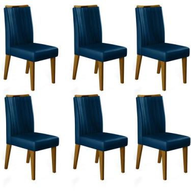 Imagem de Kit 06 Cadeiras Para Sala De Jantar Lara Canela Veludo Azul Marinho -