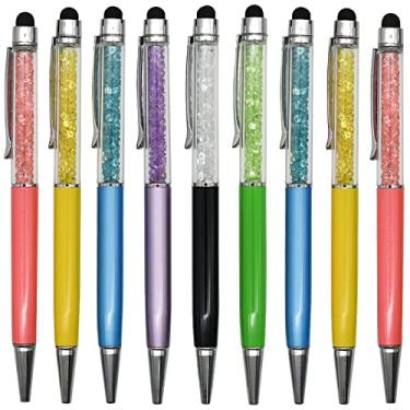 Imagem de Maydahui 12 canetas esferográficas capacitivas de diamante de cristal universal para tela sensível ao toque, caneta Stylus retrátil 2 em 1, tinta preta para escola, festa, escritório