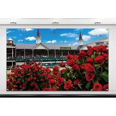 Imagem de Nepnuser Cenário de cabine fotográfica Kentucky Derby Churchill Downs corrida de cavalos rosa para ambientes internos e externos, decoração de fundo de parede para casa