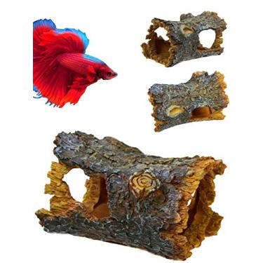 Imagem de Acessório para aquário de peixe Betta Corisrx para decoração de aquário - ornamento de tronco de árvore artificial de resina para decoração de guindaste de betta para aquário de peixe - tronco pequeno com orifício para acessórios de aquário