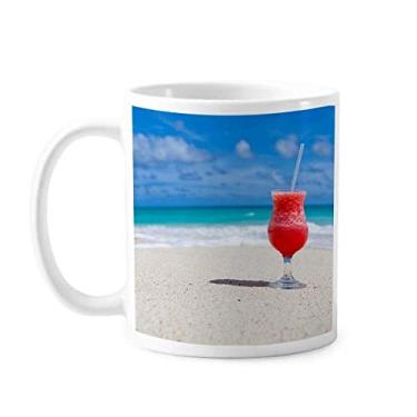Imagem de Caneca com imagem de suco de melancia Ocean Sand Beach caneca cerâmica xícara de porcelana de café louça