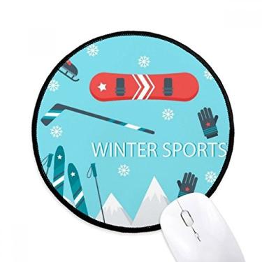Imagem de DIYthinker Equipamento de esqui esportivo ilustração de desenho animado mousepad desktop escritório tapete redondo para computador