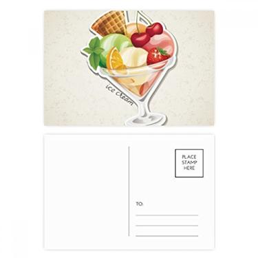 Imagem de Conjunto de cartão postal cereja laranja morango fruta doce sorvete cartão de agradecimento