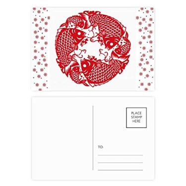 Imagem de Cartão-postal comemorativo de Natal flor de peixe corte de papel cartão postal de bênção