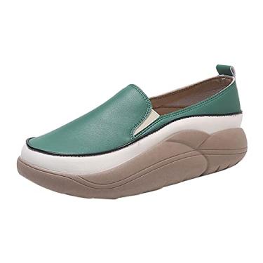 Imagem de Mocassim feminino sem cadarço sapatos casuais largos leves confortáveis sapatos de caminhada sandálias anabela pequenas femininas (verde, 8)