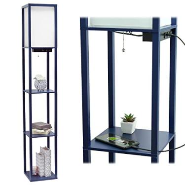 Imagem de Simple Designs LF1037-NAV Prateleira Organizadora de Armazenamento com 2 Portas, 1 Tomada de Carregamento e Abajur de Chão USB Etagere, Azul Marinho