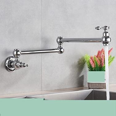 Imagem de Torneira de cozinha dobrável em níquel escovado, montagem na parede, bico giratório dobrável, torneira única para pia de água fria, B3