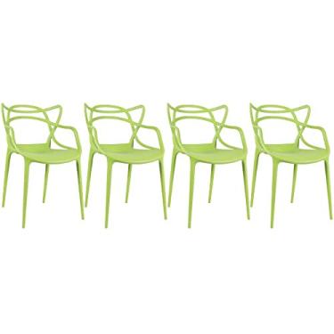 Imagem de Loft7, Conjunto Kit 4 Cadeiras Design Allegra Polipropileno Injetado Alta Densidade Empilhável Sala Cozinha Jantar Bar Jardim Varanda Verde Claro