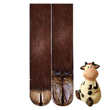Imagem de (Vaca) - BONTOUJOUR Criativo Unissex Homens Mulheres Meias Divertidas Impressao 3D Pes de Animais Padrao Novidade Meias Meias Paw Crew - Vaca