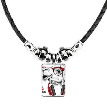 Imagem de DIYthinker Colar com pingente de corda de couro com pingente de pedra para pintura musical da Camel Headset