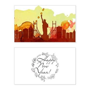 Imagem de USA America New York City Liberty Aquarela Ano Novo Festival Cartão de felicitações Bless Mensagem presente