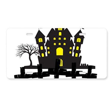 Imagem de DIYthinker Etiqueta de aço inoxidável para decoração de placa de carro castelo iluminado de Halloween