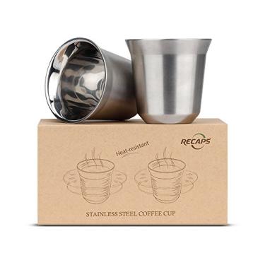 Imagem de Conjunto de xícaras de café expresso 80ml em aço inoxidável - 2 unidades de parede dupla em aço inoxidável 304 Demitasse xícaras 2,7 onças por RECAPS