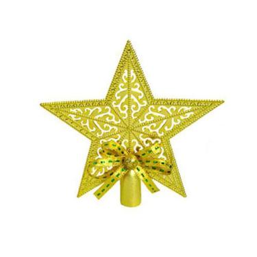 Imagem de Estrela Vazada Ponteira Com Laço Árvore Natal 19cm Dourada Enfeite - R