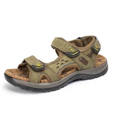 Imagem de Sandálias esportivas de couro com bico aberto sapatos de praia masculinos sandálias de couro ao ar livre sandálias grandes masculinas, Verde cáqui, 6