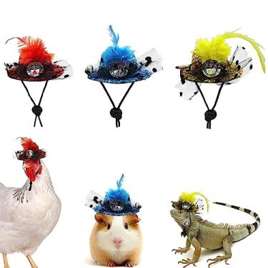 Imagem de SEIS 3 peças de chapéu de galinha diamante mini chapéu de galinha com elástico ajustável pequeno animal chapéu para porquinho-da-índia cobra, ouriço, lagartos, dragões barbudos, hamster, papagaio, adereços para fotos (3 peças)
