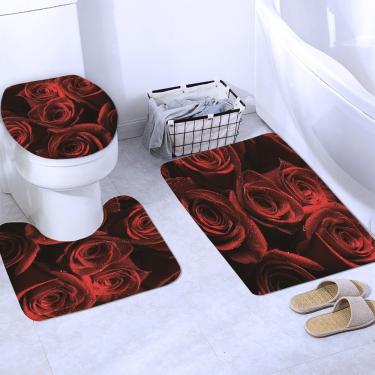 Imagem de 3D vermelho rosa chuveiro cortinas banheiro cortina conjunto de poliéster