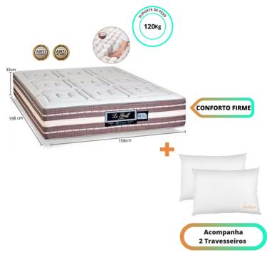 Imagem de Colchão Sankonfort Le Griff  Casal Queen 158x198x33 - Molas Ensacadas Firme + 2 Travesseiros Fibra
