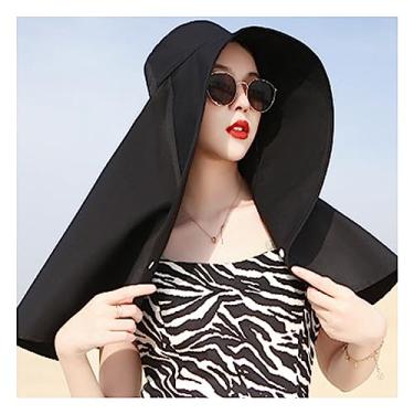 Imagem de Chapéu de Proteção Solar, Chapéu de Sol Feminino de Poliéster UPF50 Simples Multifuncional Respirável Proteção UV Aba Larga para Ciclismo de Verão (Preto)