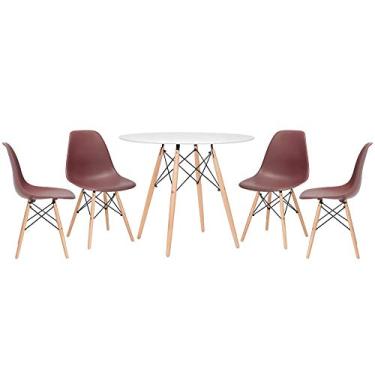 Imagem de Loft7, KIT - Mesa Eames 90 cm branco + 4 cadeiras Eames DSW marrom