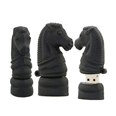 Imagem de Flash Drive USB em formato de cavaleiro de xadrez de 16 GB, disco USB 2.0, dados USB, pen drive, dispositivo de armazenamento, unidade USB, armazenamento externo, disco flash (preto)