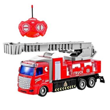 Imagem de Caminhão de Brinquedo Controle Remoto com Escada Articulada com Luzes Infantil Caminhão de Bombeiro Resgate