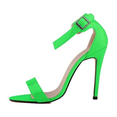 Imagem de YGJKLIS Sapatos femininos sexy de couro envernizado salto fino 11 cm stiletto tira no tornozelo salto sandália peep toe sapatos de casamento desempenho de salão sapatos de dança latina, Verde, 6