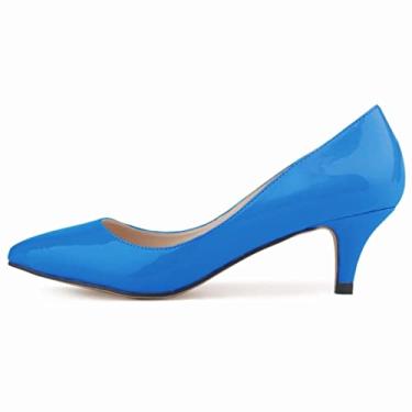Imagem de Clássico bico fino 5 cm salto alto baixo feminino sapatos vestido casamento sapatos grandes, Azul-celeste, 42