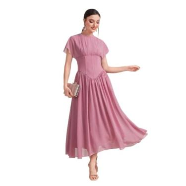 Imagem de Camisa Feminina Solid Ruched Chiffon Dress (Color : Pink, Size : XL)