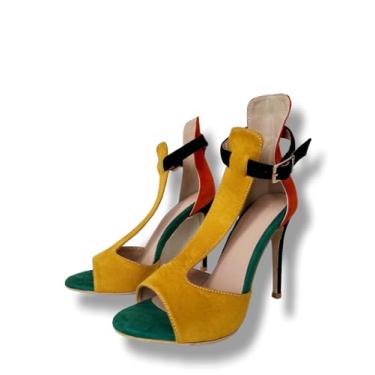Imagem de Frankie Hsu Sandálias femininas de salto alto stiletto, camurça amarela verde laranja estilo designer, tamanho grande EUA 5-19 sapatos unissex para homens e mulheres, Amarelo, 10