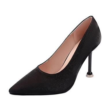 Imagem de Sandálias de salto para mulheres logotipo personalizado colarinho branco escritório sapatos femininos bico fino salto agulha sexy preto salto alto (preto, 8,5)