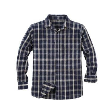 Imagem de MAXJON Camisas masculinas de flanela manga comprida, flanelas masculinas xadrez de botão 100% algodão com bolso único, G3-2azul-marinho, P