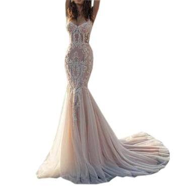Imagem de Vestido de noiva sereia feminino elegante alça aplique renda vestido de noiva boêmio vestidos de noiva decote coração, Marfim, 19