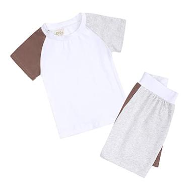 Imagem de Metaxas Camiseta infantil unissex de verão para bebê, 2 peças, patchwork, algodão, 2 peças, roupas de dormir, Café, 7-8 Anos