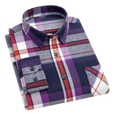 Imagem de Camisas xadrez de flanela para homens primavera algodão fácil de cuidar, não passar a ferro, roupas casuais, camisas de negócios, 887, M