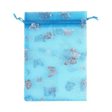 Imagem de QIANHAILIZZ Bolsa de presente de organza borboleta de 12,7 cm x 17,78 cm, bolsa de presente com cordão, sacos de lembrancinha de casamento, Turquoise, 5x7 Inch