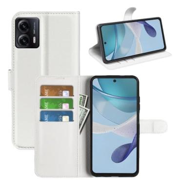 Imagem de Capa de celular para Motorola Moto G53 5G, capa de couro PU com suporte para cartão de crédito, carteira fina com suporte, capa protetora para celular Moto G53 5G (branca)