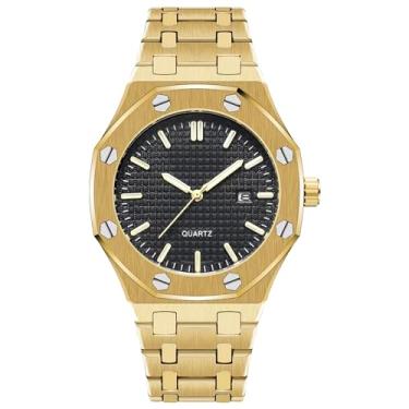 Imagem de BARAMON Relógios masculinos, realeza, aço inoxidável, movimento de quartzo, data, relógio masculino, à prova d'água, ponteiros luminosos, casual, negócios, relógios de pulso para homens, Dourado,