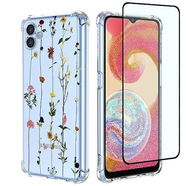 Imagem de GTBDEKI Capa de telefone para Galaxy A04e, capa para Samsung A04e 4G SM-A042F com protetor de tela, capa transparente com padrões de jardim de flores, capa protetora para celular para Samsung Galaxy