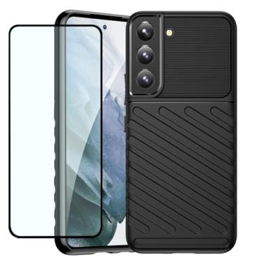 Imagem de GTBDEKI Capa de celular para Galaxy S22 Plus, capa para Samsung S22+ 5G SM-S906U com protetor de tela, capa traseira de silicone de borracha flexível à prova de choque de fibra de carbono para Samsung