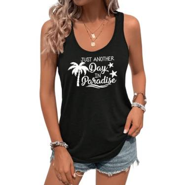 Imagem de SOLY HUX Camiseta regata feminina estampada verão praia sem mangas havaianas férias, Tropical, preto, M