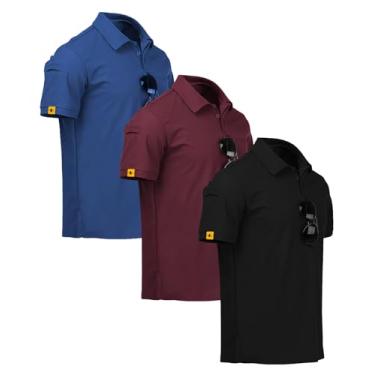 Imagem de ZITY Camiseta polo masculina de manga curta com absorção de umidade e gola atlética de golfe pacote com 2/3/4/5, 012-3 azul vinho preto, G