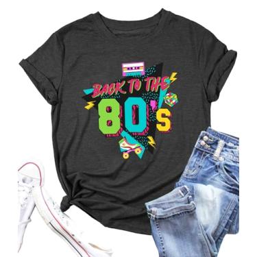 Imagem de PECHAR Camiseta feminina I Love The 80's Vintage 80s Music Graphic Camiseta de manga curta para festa dos anos 80, Cinza, M