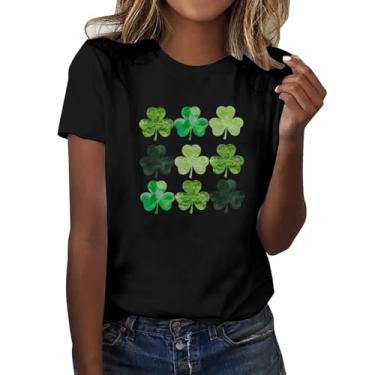 Imagem de Camisetas femininas do Dia de São Patrício com estampa da bandeira americana túnica verde tops de gola redonda 2024, Preto, 5G
